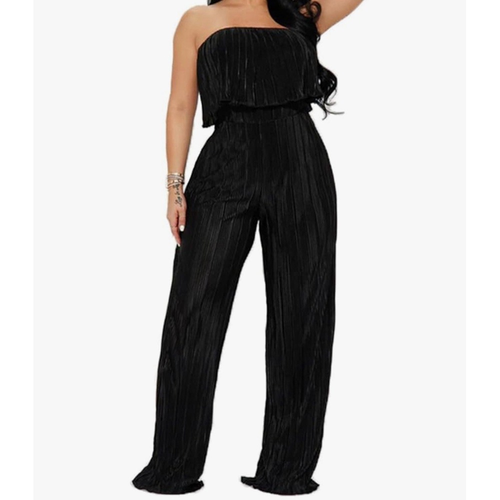 Jolie & Joy Women's Sleeveless Off Shoulder Ruched Bodycon Wide Leg Romper Sz L